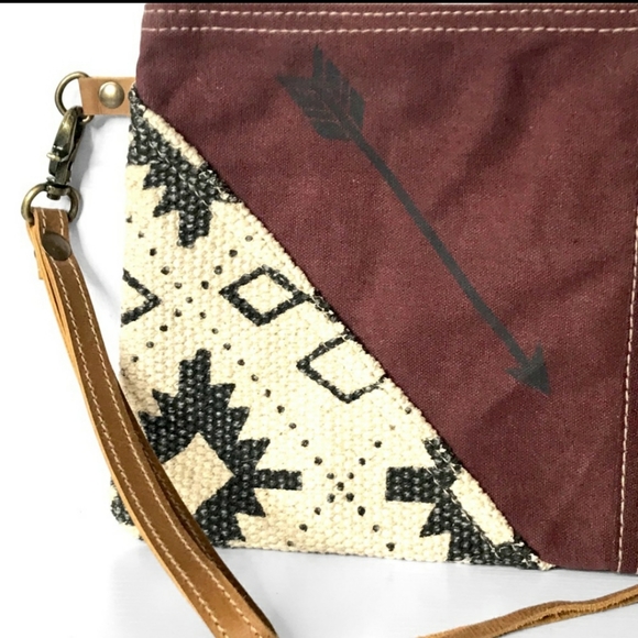 Handmade Upcycald Aztec genuine Leather clutch, Wristlet, pouch - Picture 2 of 7